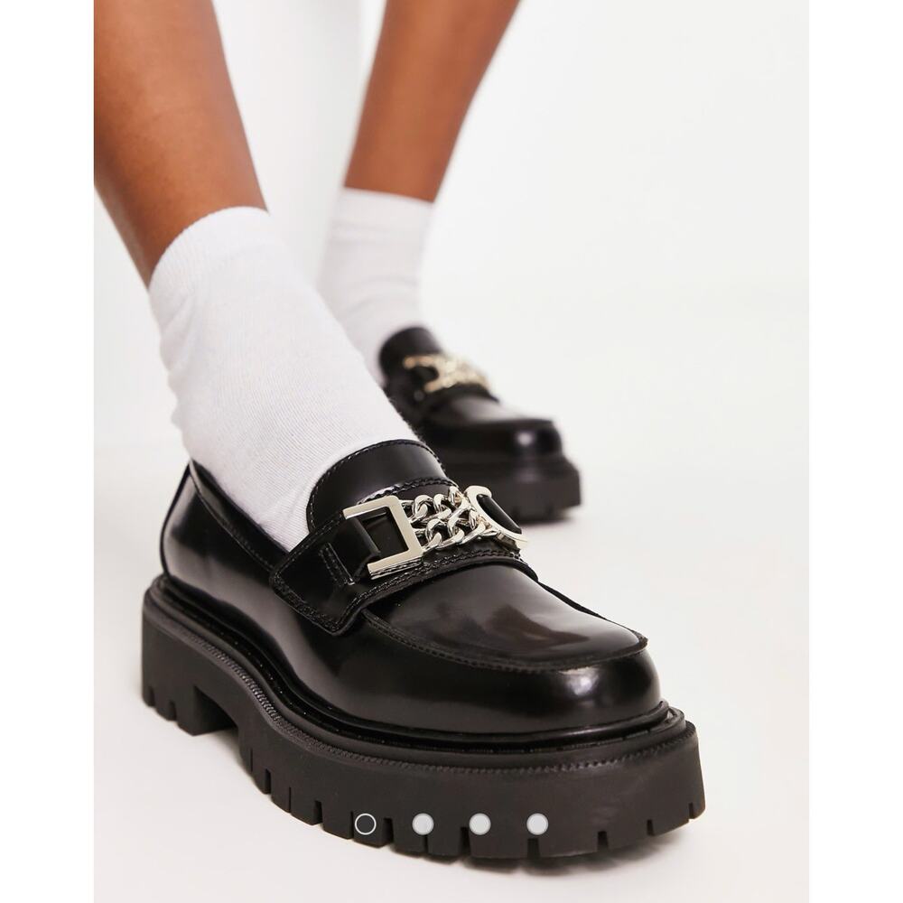 Aldo Biglane Size‎ 7.5 Women's Black Leather Chunky School Academia Shoe Loafer